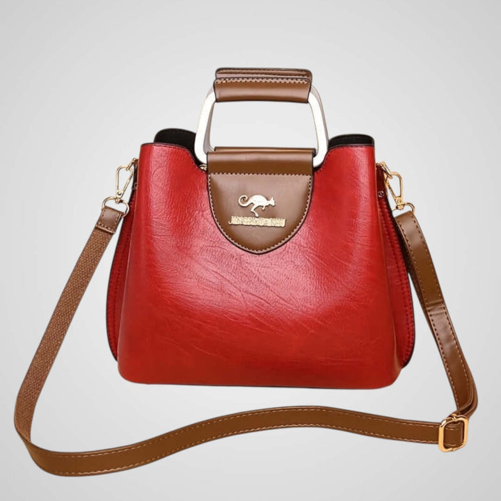 Two-Tone Leather Handbag with Contrast Handle