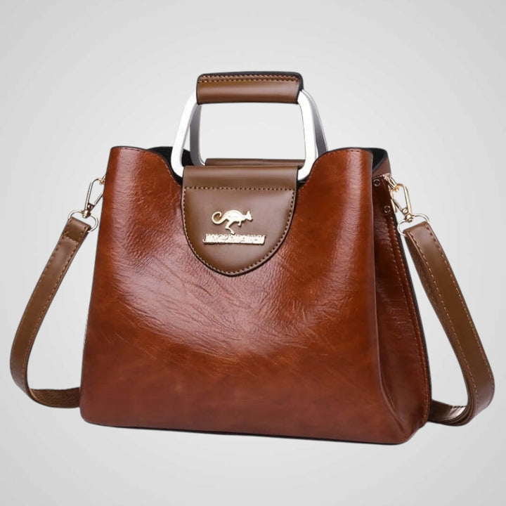 Two-Tone Leather Handbag with Contrast Handle