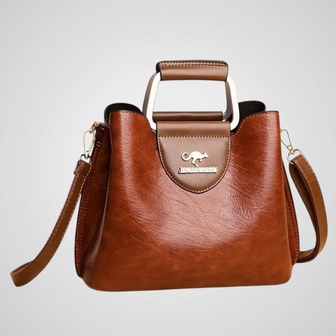 Two-Tone Leather Handbag with Contrast Handle