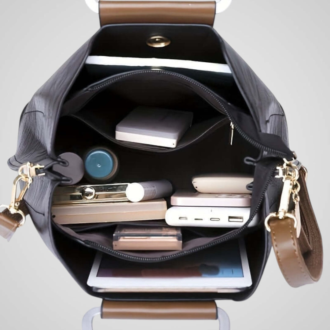 Two-Tone Leather Handbag with Contrast Handle
