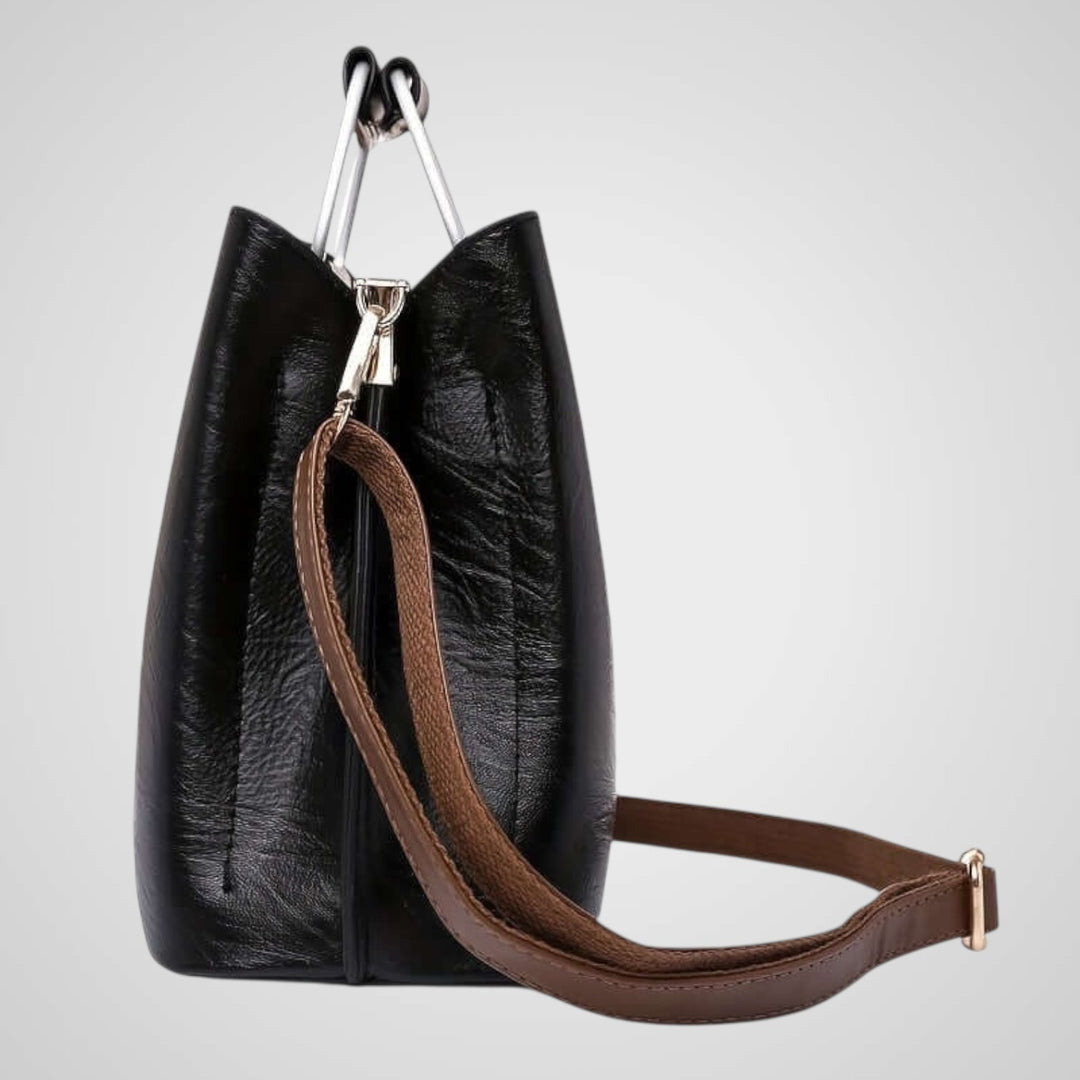 Two-Tone Leather Handbag with Contrast Handle