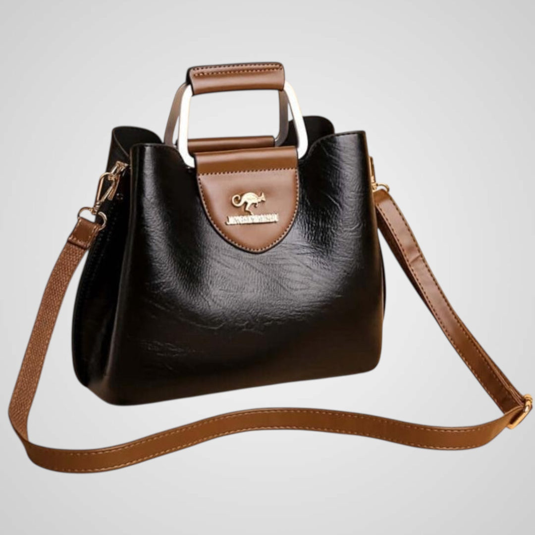 Two-Tone Leather Handbag with Contrast Handle