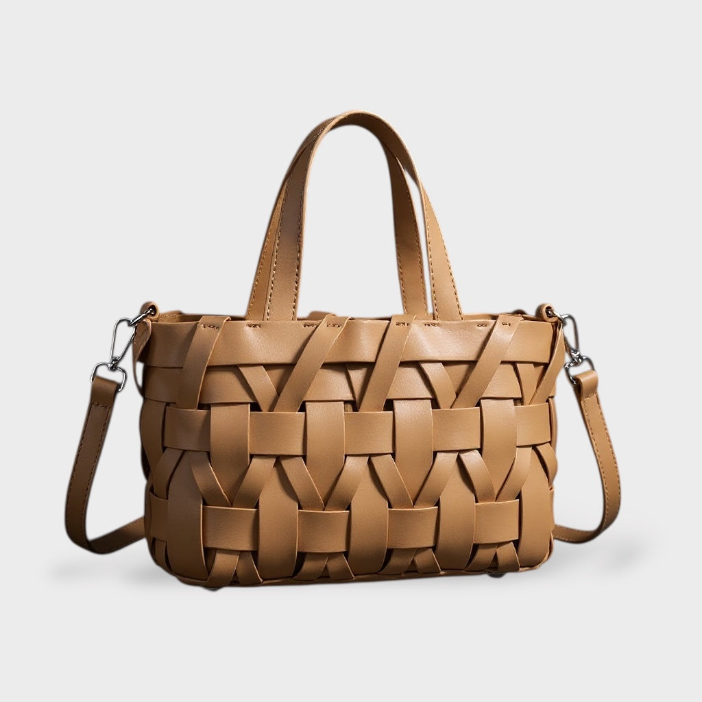 Handwoven Leather Handbag with Crossbody Strap for Women