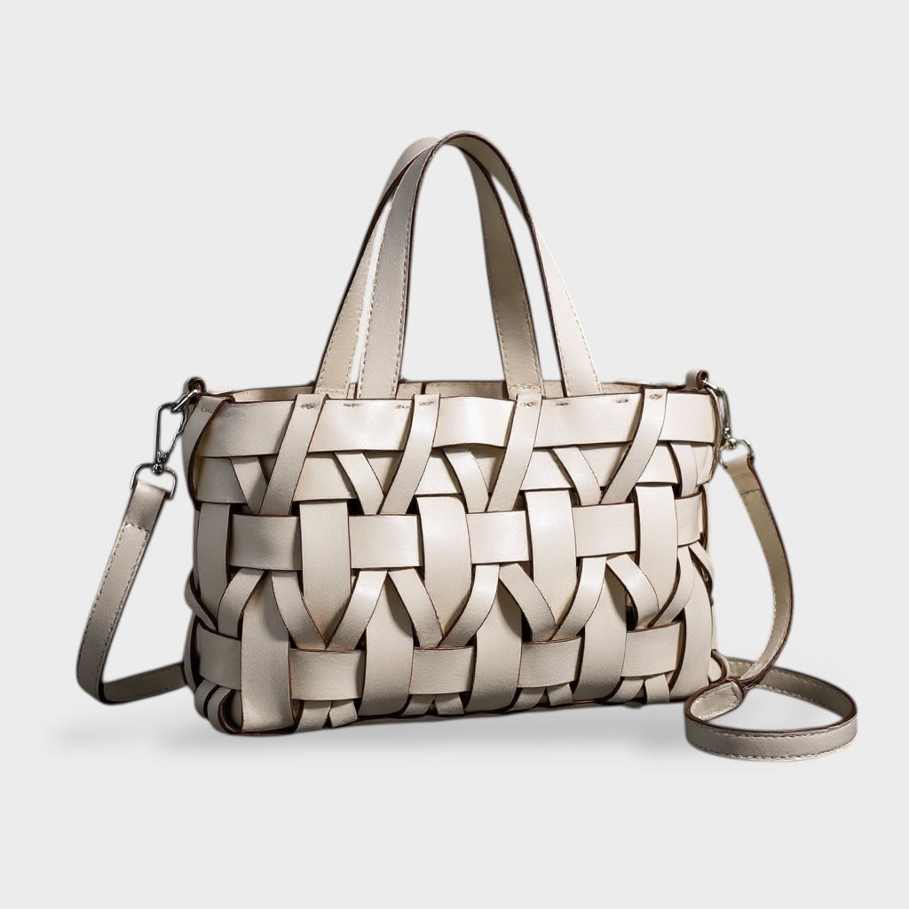 Handwoven Leather Handbag with Crossbody Strap for Women