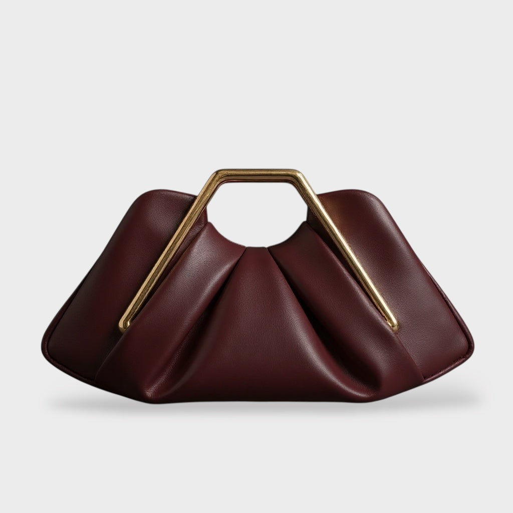 Leather Clutch Bag with Gold Handle | Evening Purse
