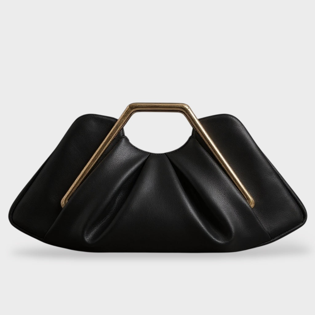 Leather Clutch Bag with Gold Handle | Evening Purse