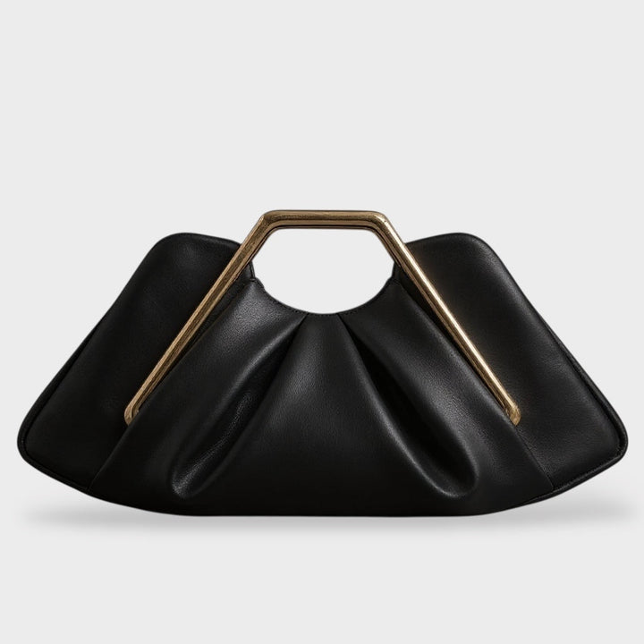 Leather Clutch Bag with Gold Handle | Evening Purse