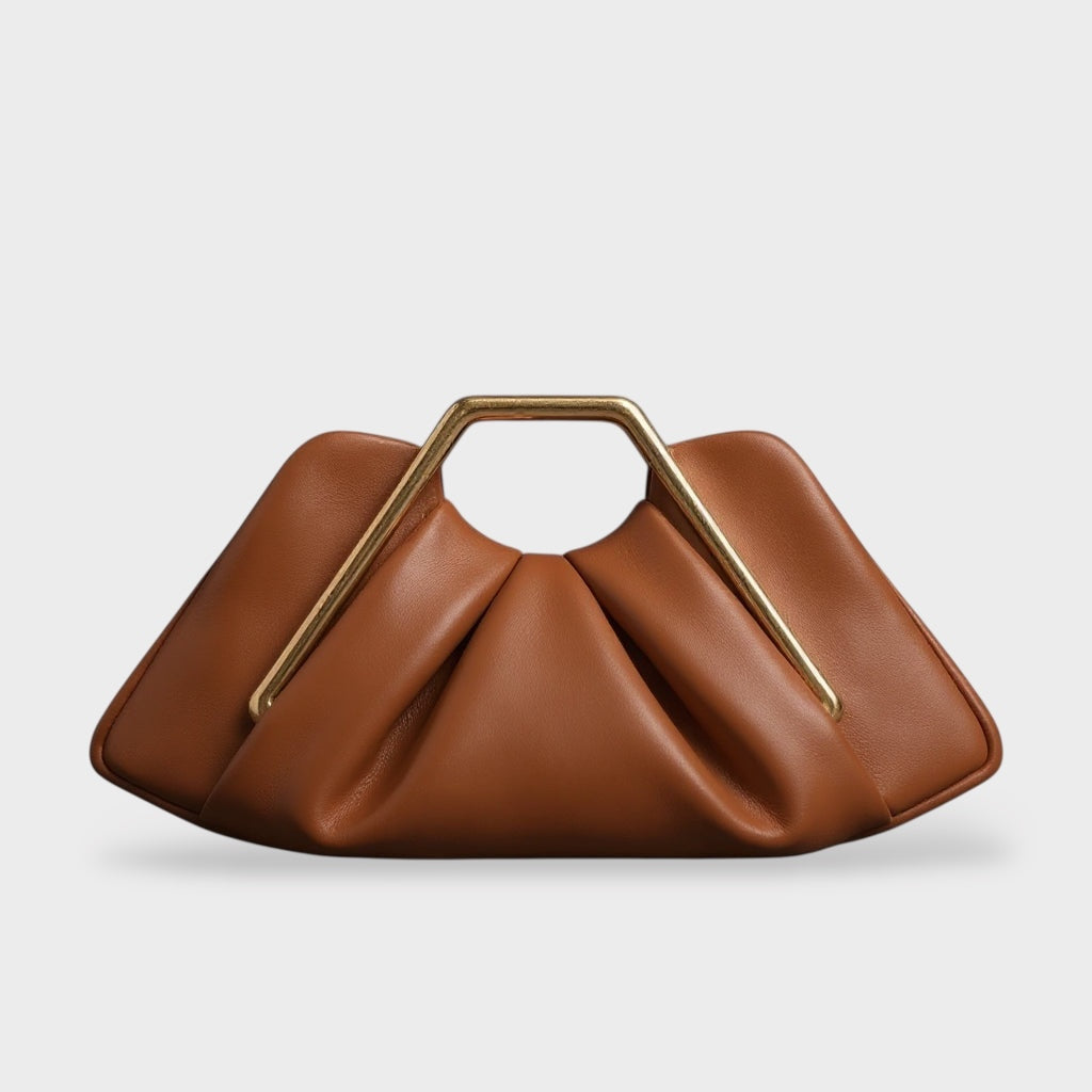 Leather Clutch Bag with Gold Handle | Evening Purse