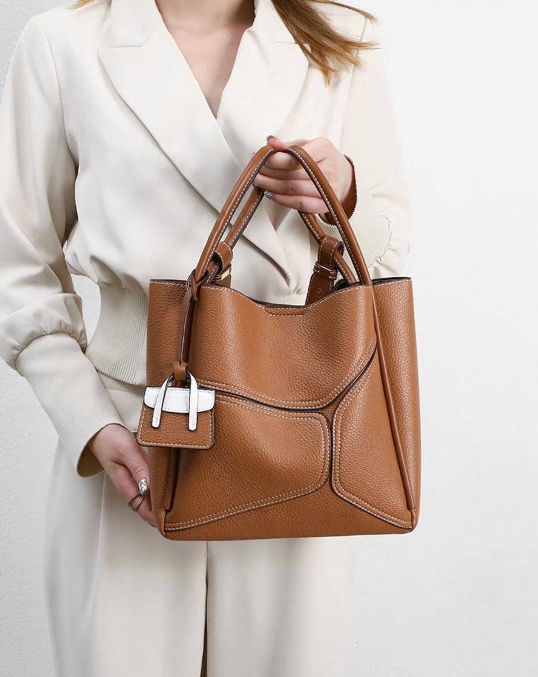 Brown Leather Tote Bag | Genuine Cowhide Leather Handbag