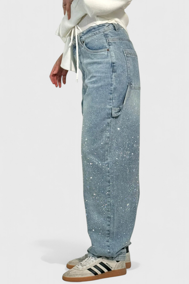 Cargo Balloon Jeans with Rhinestone Embellishments for Women