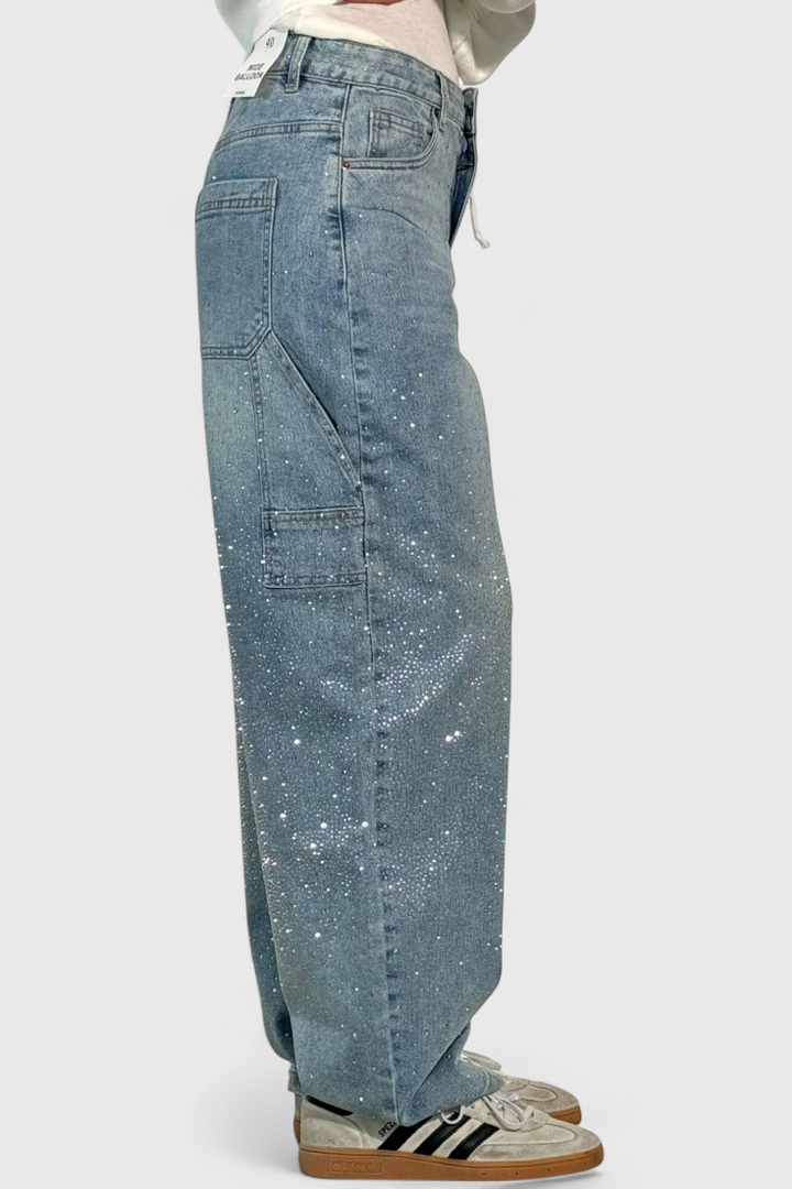 Cargo Balloon Jeans with Rhinestone Embellishments for Women