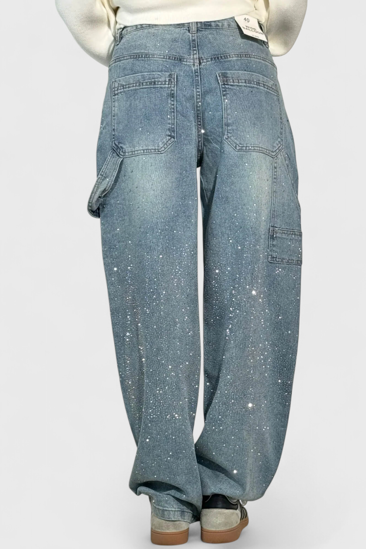 Cargo Balloon Jeans with Rhinestone Embellishments for Women