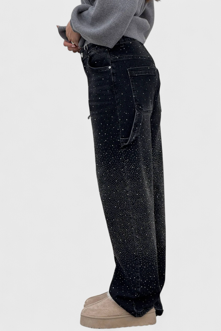 Cargo Balloon Jeans with Rhinestone Embellishments for Women
