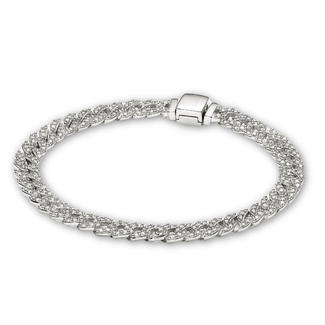 Pave Cuban Link Bracelet in White Gold for Women
