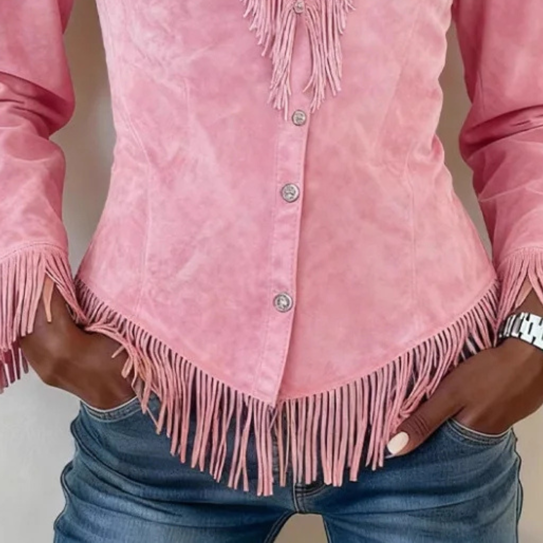 Fringe Suede Button-Up Blouse for Women - Western Inspired Top