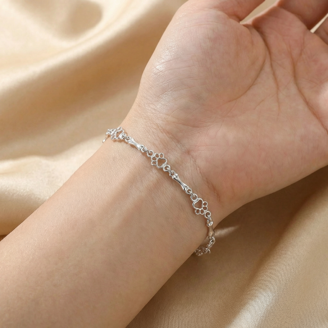 Sterling Silver Dog Paw Bracelet | Dainty Pet Lover Charm Bracelet