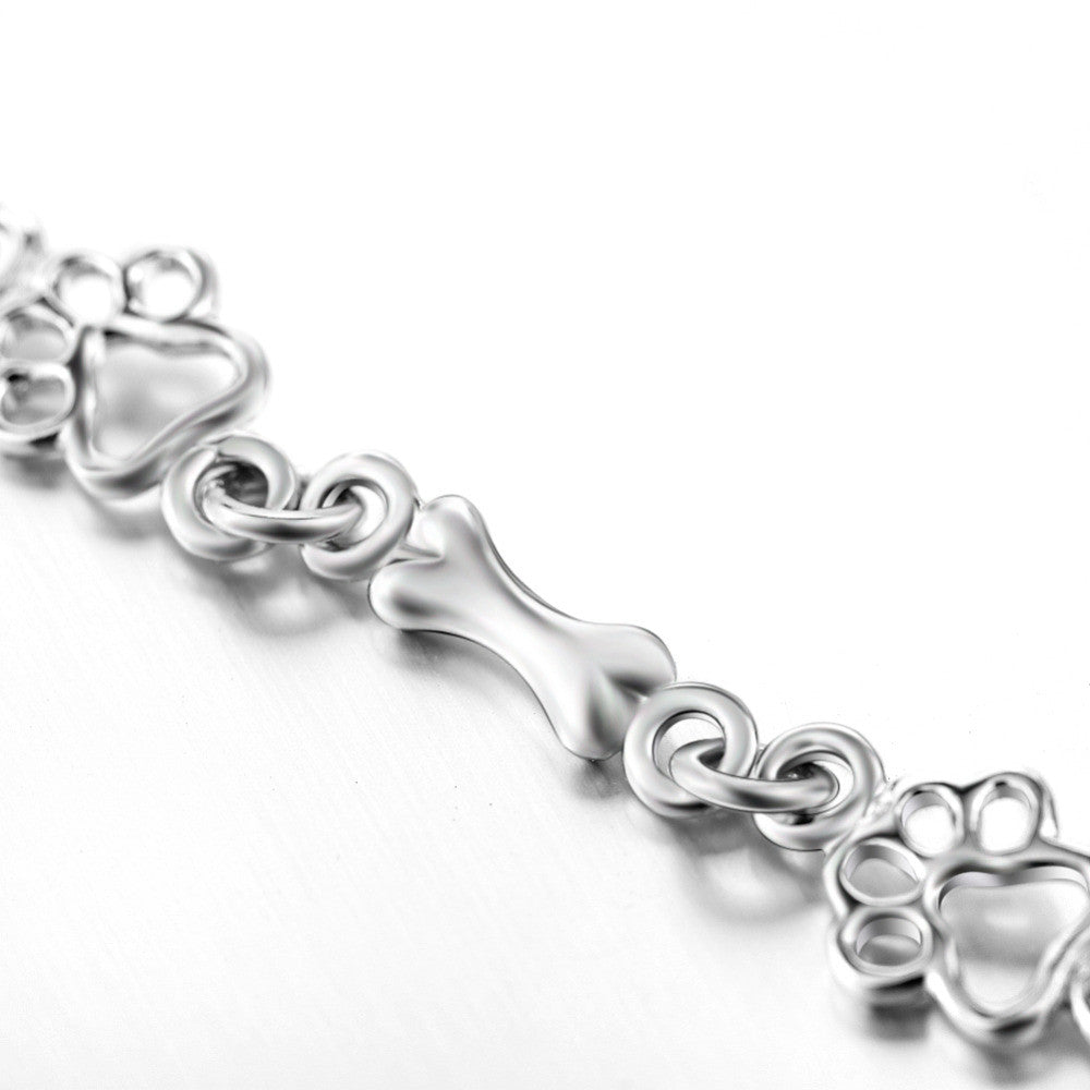 Sterling Silver Dog Paw Bracelet | Dainty Pet Lover Charm Bracelet