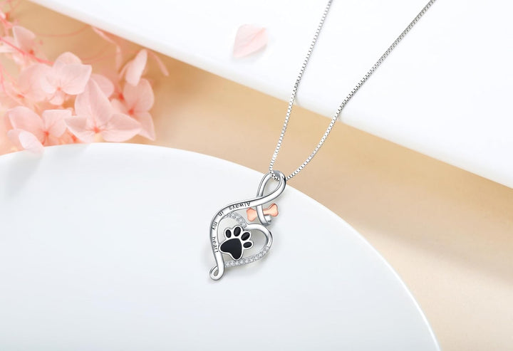 Pet Memorial Necklace Sterling Silver Paw Print Pendant