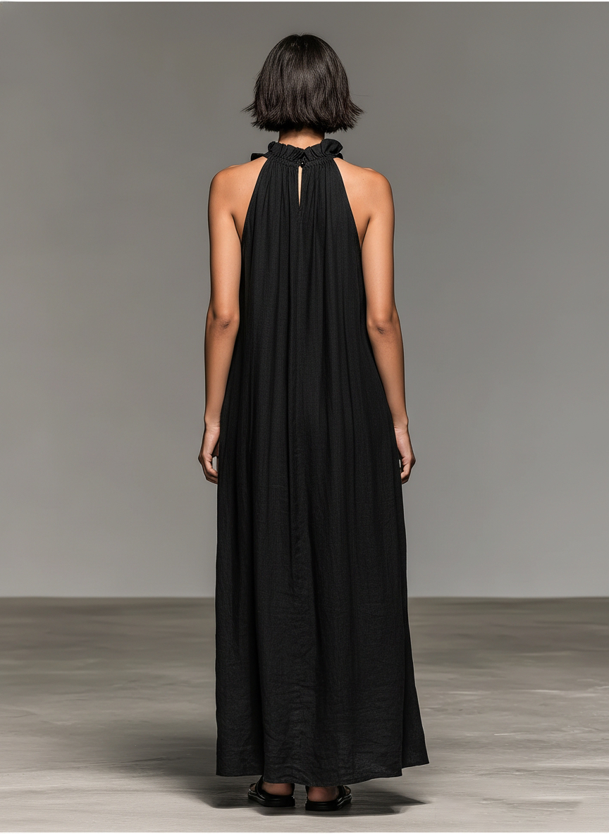 Linen Maxi Dress with Ruffle Detail for Women