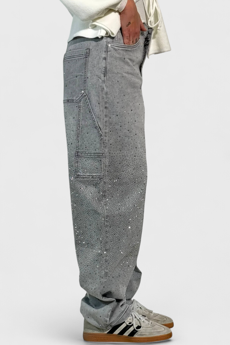 Cargo Balloon Jeans with Rhinestone Embellishments for Women
