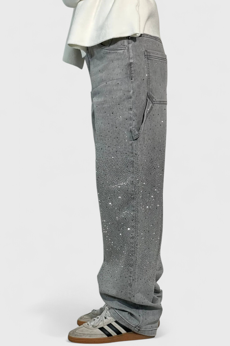 Cargo Balloon Jeans with Rhinestone Embellishments for Women