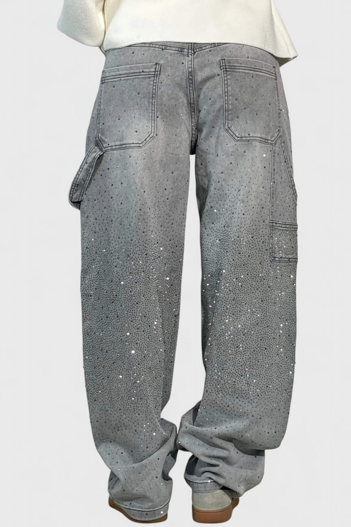 Cargo Balloon Jeans with Rhinestone Embellishments for Women