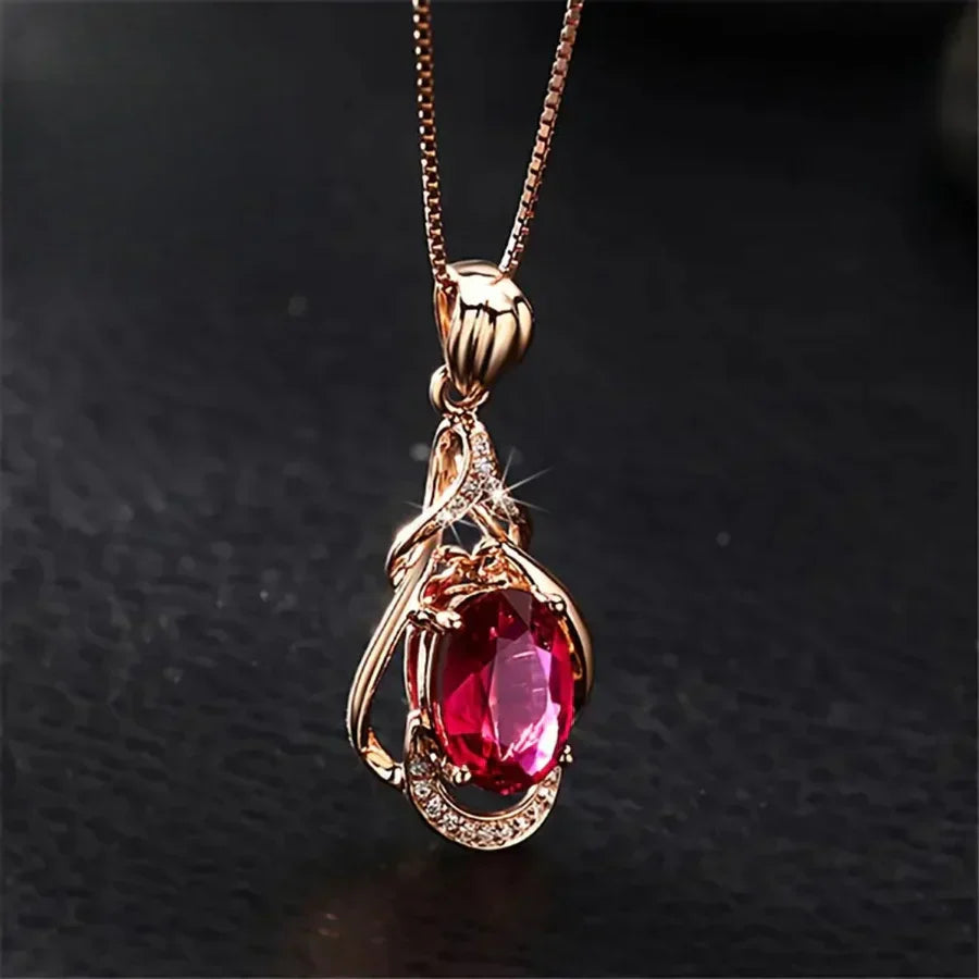 Crystal Statement Necklace Gold Chain Red Accent Elegant Jewelry