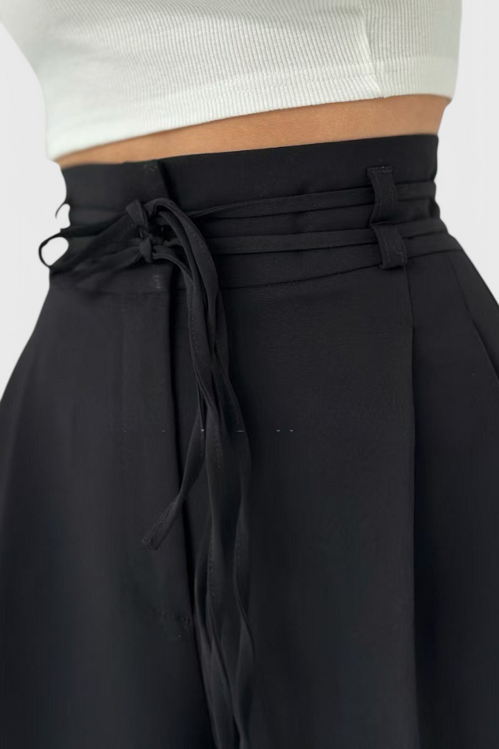 High Waisted Wide Leg Trousers with Cord Detail for Women