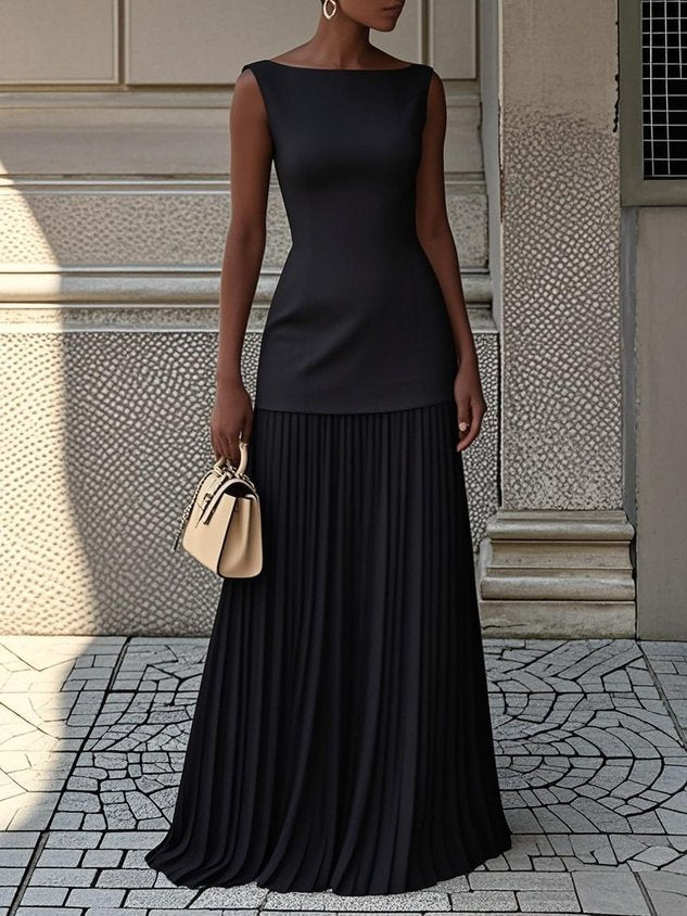Pleated Maxi Dress for Women - Elegant Floor Length Dress
