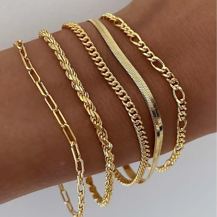 Gold Bracelet Set - Layered Stackable Bracelets for Women