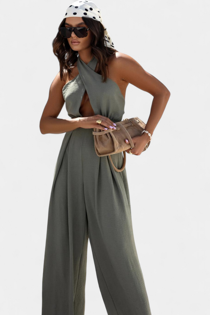 Wide Leg Halter Jumpsuit - Backless Summer Evening Style