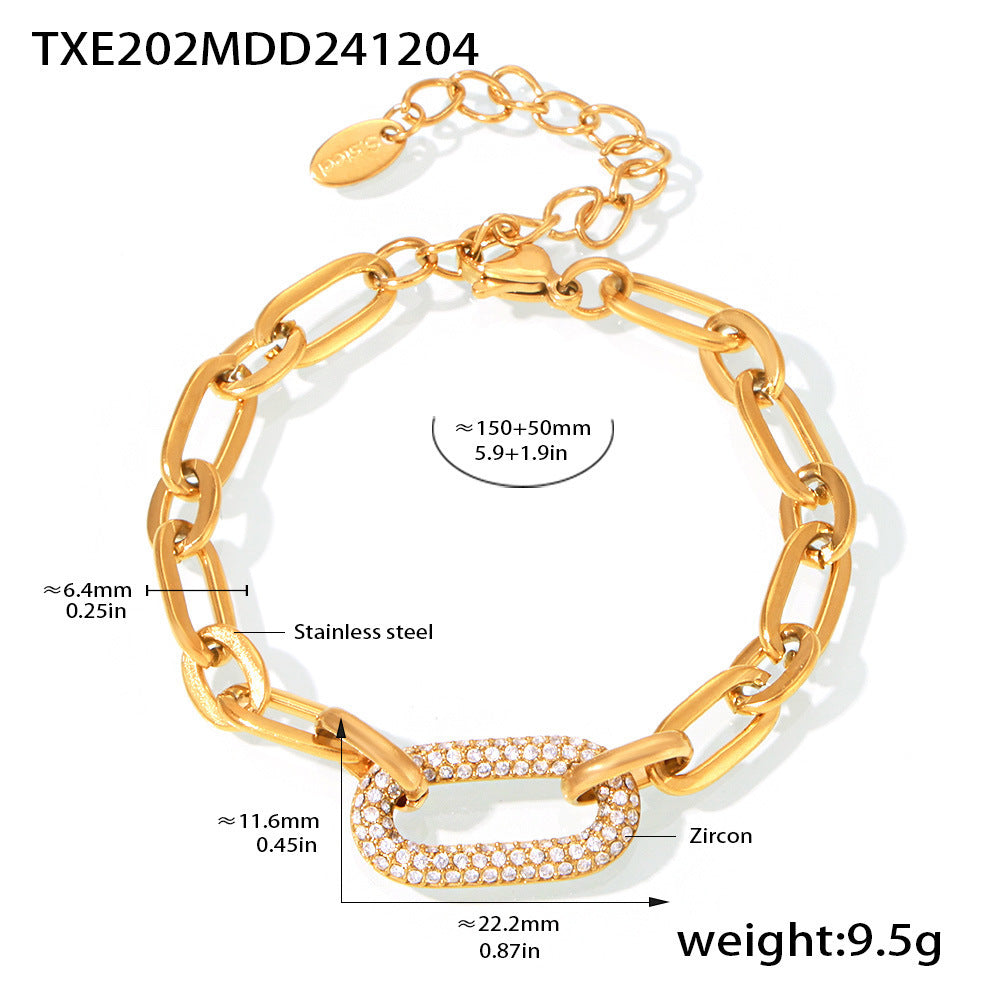 Gold Chain Link Jewelry Set | Chunky Pave Necklace and Bracelet