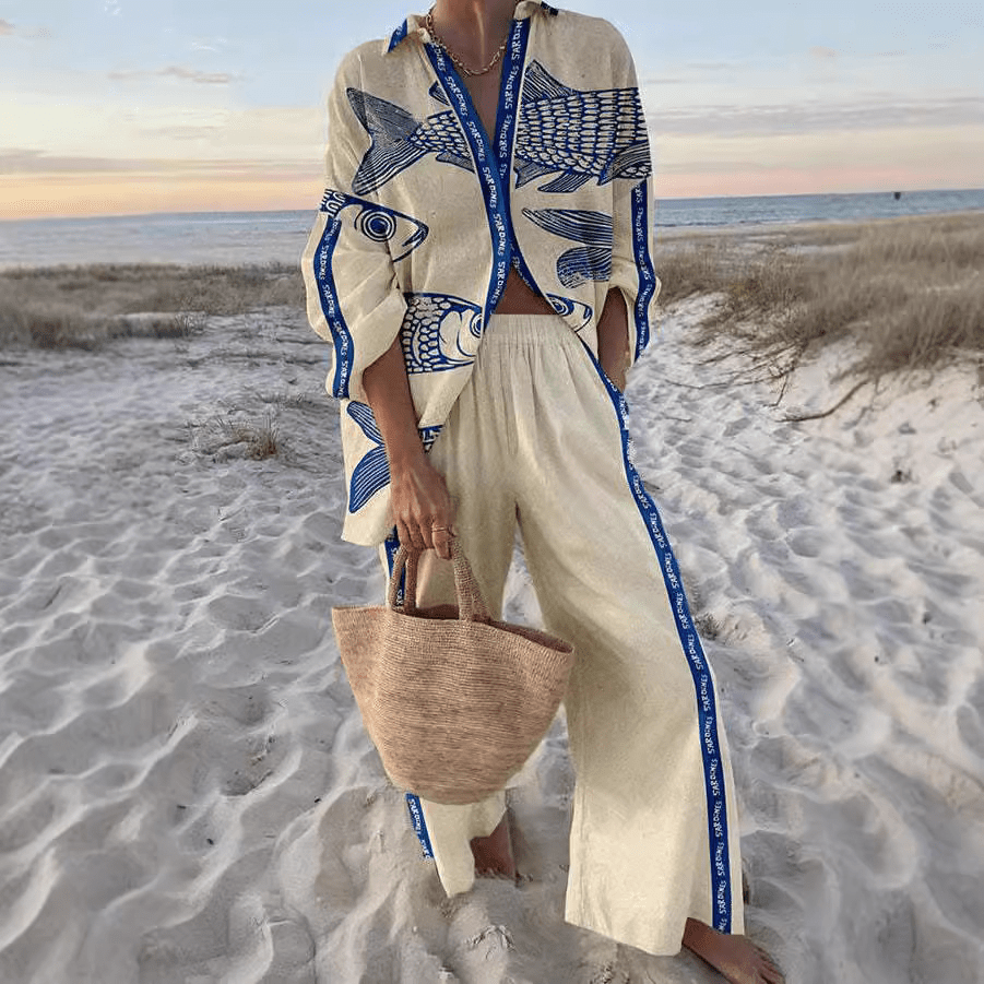 Linen Two Piece Set for Women - Elegant Matching Shirt and Pants