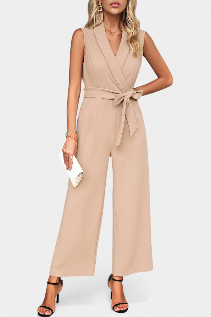 Wide Leg Jumpsuit with Adjustable Waist and Cross Back Detail