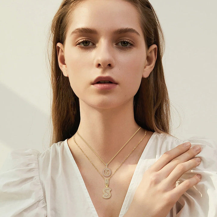Initial Necklace Set - Pave Letter Gold Pendant Layering Necklaces