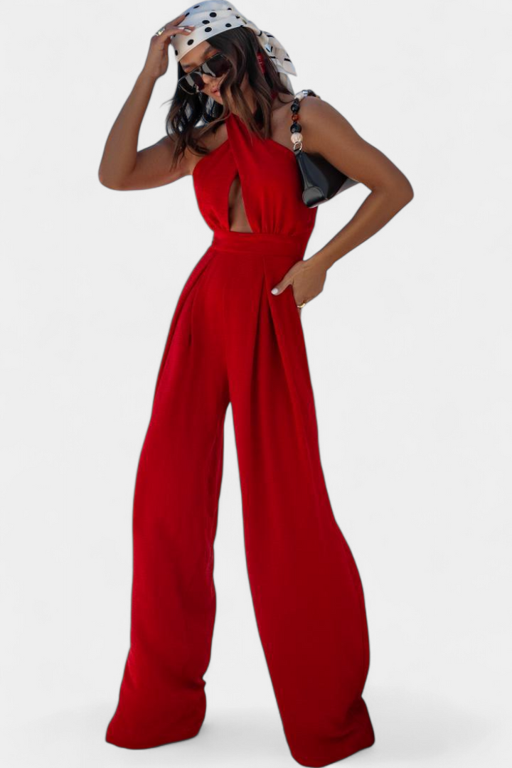 Wide Leg Halter Jumpsuit - Backless Summer Evening Style