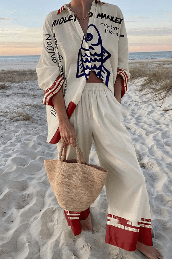Linen Cotton Shirt and Pants Set for Women Casual Elegant