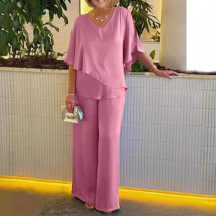 Wide Leg Pants Set for Women with Asymmetrical Top