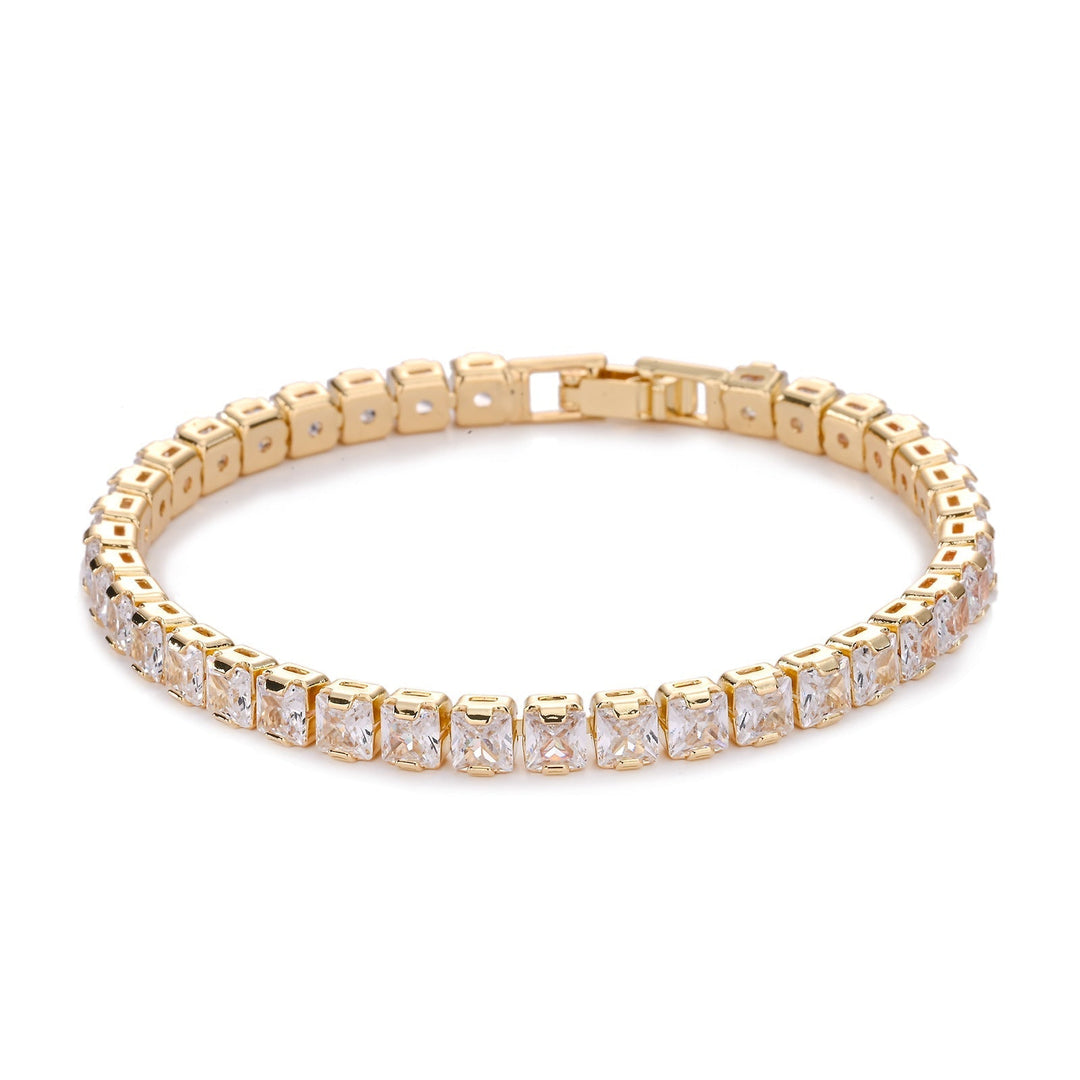 Gold Tennis Bracelet with Square Stones | Classic Elegant Design