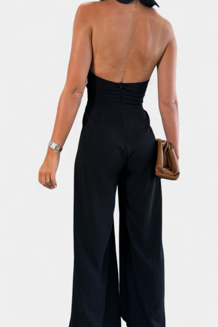 Wide Leg Halter Jumpsuit - Backless Summer Evening Style