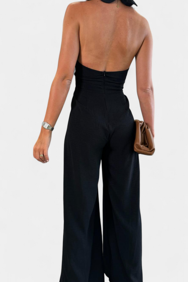 Wide Leg Halter Jumpsuit - Backless Summer Evening Style