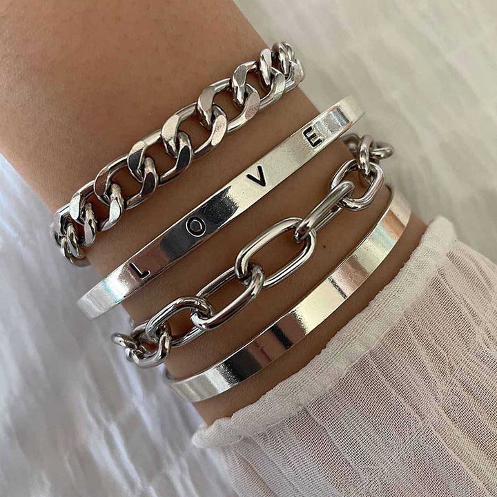 Bracelet Set White Gold Layered Stack | Classic Everyday Jewelry