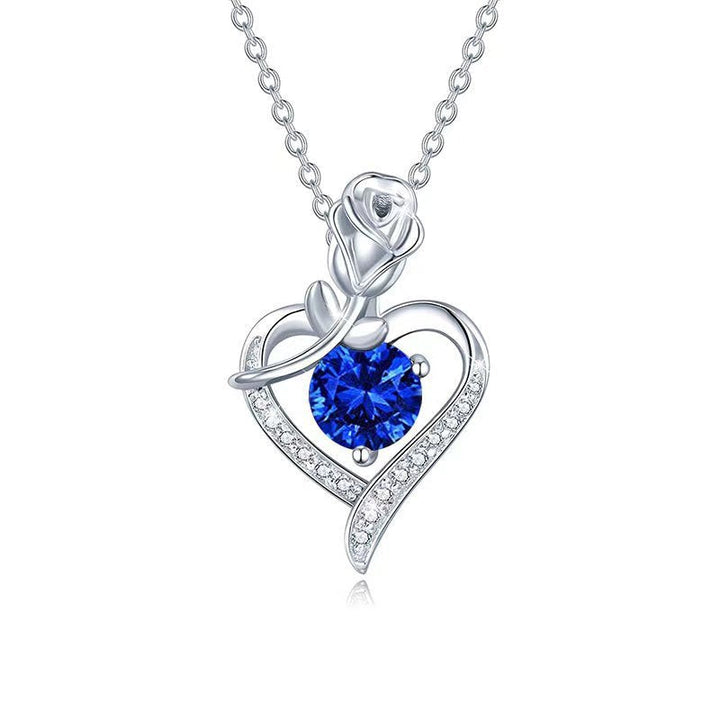 Heart Necklace White Gold with Sapphire Rose Design
