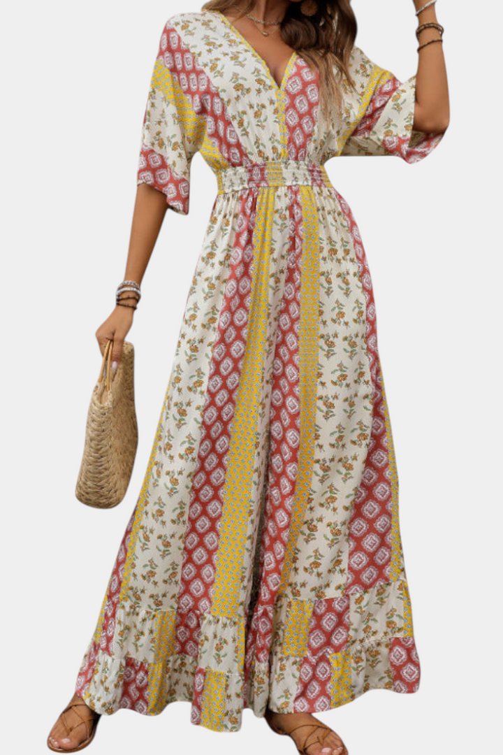 Bohemian Jumpsuit V-Neck Wide Leg Flowy Sleeves Women