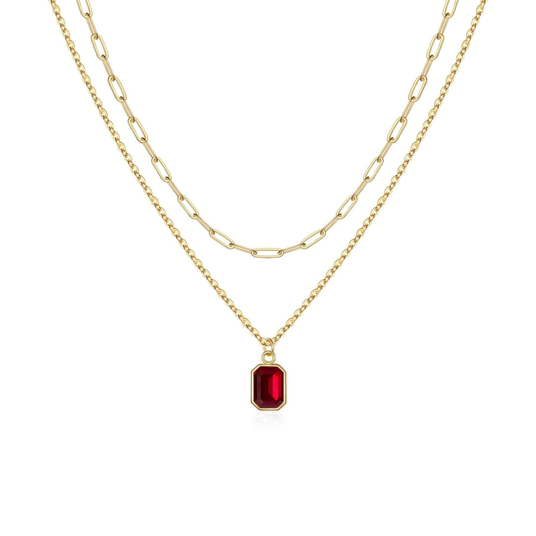 Layered Gold Necklace with Ruby Accent | Paperclip Chain