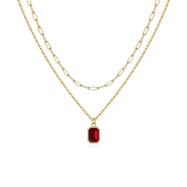 Layered Gold Necklace with Ruby Accent | Paperclip Chain