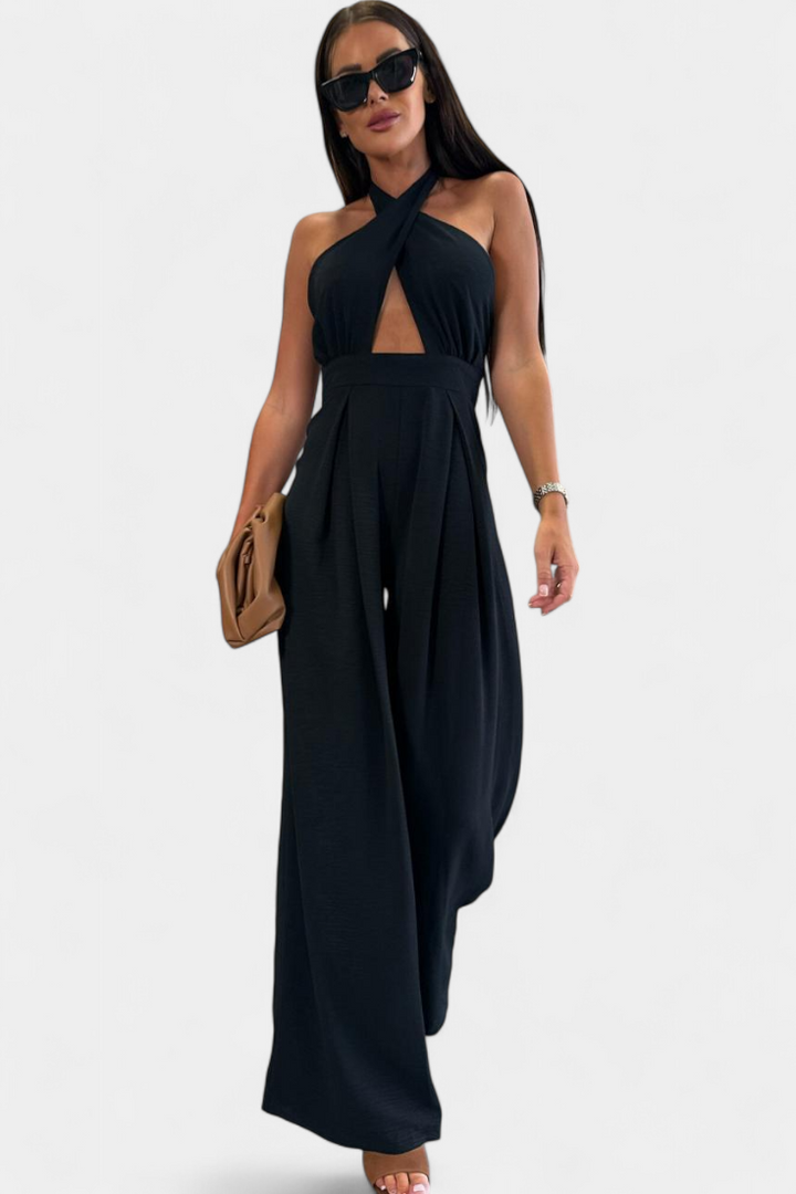 Wide Leg Halter Jumpsuit - Backless Summer Evening Style