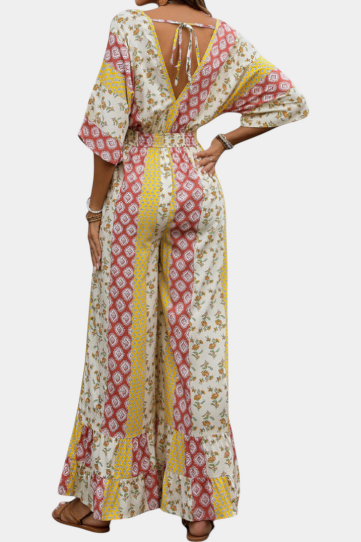 Bohemian Jumpsuit V-Neck Wide Leg Flowy Sleeves Women