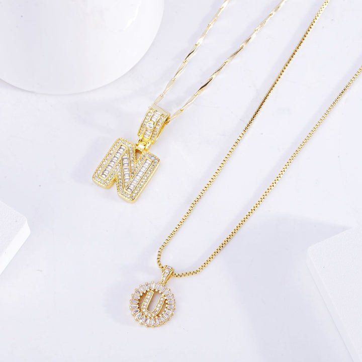 Initial Necklace Set - Pave Letter Gold Pendant Layering Necklaces
