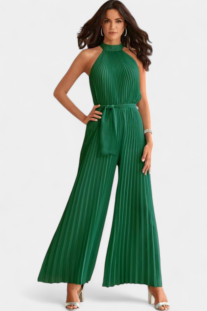Halter Neck Pleated Palazzo Jumpsuit for Women